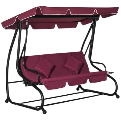 Outsunny 3 Seat Outdoor Free Standing Swing Bench Porch Swing With Stand, Comfortable Cushioned Fabric & Included Canopy - Image 8