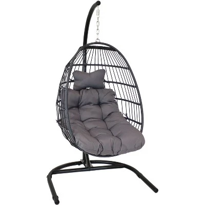 Sunnydaze Decor Sunnydaze Outdoor Resin Wicker Patio Julia Hanging Basket Egg Chair Swing With Cushions, Headrest, And Steel Stand Set - 3pc - Image 9