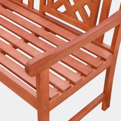 Malibu Plaid Hardwood Eucalyptus Outdoor Patio Bench - Tan - Vifah - Image 3