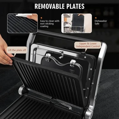 Costway Electric Panini Press Grill 1200W Sandwich Maker With Independent Temperature Control & Removable Drip Tray - Image 8