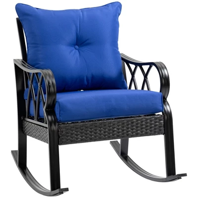 Outsunny Outdoor Wicker Rocking Chair With Padded Cushions, Aluminum Furniture Rattan Porch Rocker Chair W/ Armrest For Garden, Patio, And Backyard - Image 9