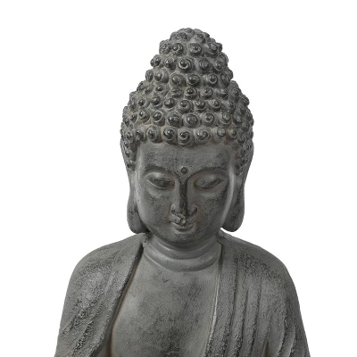 LuxenHome 16.1" Gray MgO Enlightened Buddha Garden Statue - Image 4