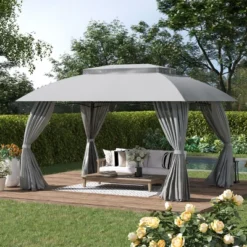 Outsunny 13' X 10' Patio Gazebo Outdoor Canopy Shelter With Sidewalls, Double Vented Roof, Steel Frame For Garden, Lawn, Backyard And Deck