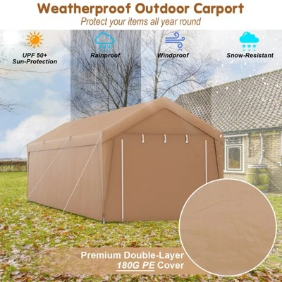 Costway 10x20FT Patio Heavy Duty Carport Garage Removable Sidewall Zippered Door Outdoor - Image 5