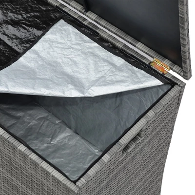Teamson Home Wicker 154 Gallon Outdoor Deck Box For Cushions Storage, Gray - Image 5