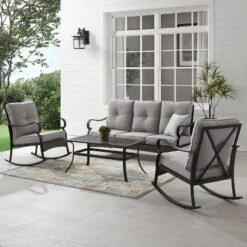 4pc Dahlia Outdoor Steel Sofa Set Taupe/Matte Black - Crosley