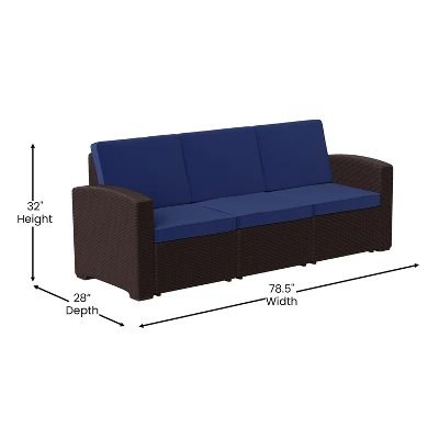 Flash Furniture Seneca Faux Rattan Sofa With All-Weather Cushions - Image 5
