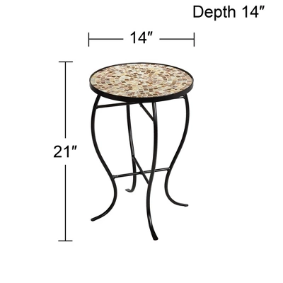 Teal Island Designs Modern Black Round Outdoor Accent Side Table 14" Wide Natural Mosaic Tabletop For Front Porch Patio Home House - Image 6