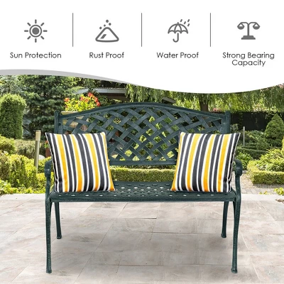 Costway 40'' Outdoor Antique Garden Bench Aluminum Frame Seats Chair Patio Garden Furni - Image 4