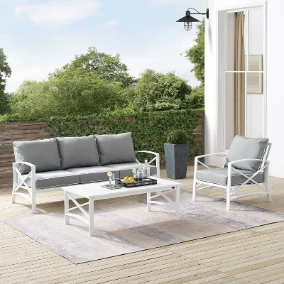 Kaplan 3pc Outdoor Sofa Set With Sofa & Arm Chair With Coffee Table - Gray - Crosley - Image 7