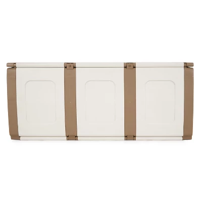 Homeplast Bold Indoor Outdoor Plastic Storage Trunk Resin Deck Box For Storing Pillows, Patio Cushions, And Firewood, 79 Gal Capacity