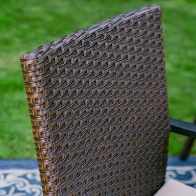 7pc Outdoor Dining Set With Rectangular Steel Table With 1.9" Umbrella Hole & Rattan Wicker Chairs With Cushions - Beige - Captiva Designs - Image 9