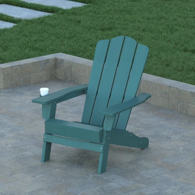 Emma And Oliver Set Of 4 Adirondack Chairs With Cup Holders, Weather Resistant HDPE Adirondack Chairs - Image 3