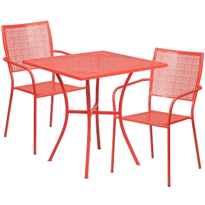 Flash Furniture Oia Commercial Grade 28" Square Indoor-Outdoor Steel Patio Table Set With 2 Square Back Chairs - Image 6