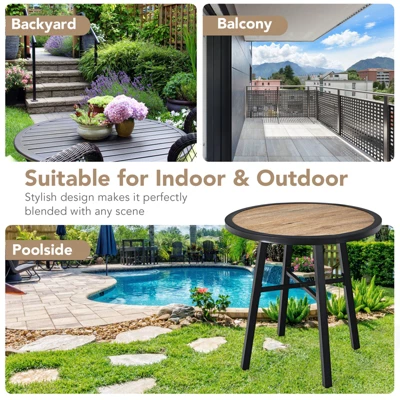 Tangkula 29" Patio Round Bistro Metal Table Patio Coffee Table With Heavy-Duty Steel Frame Wood-Like Top Outdoor Garden Deck Backyard - Image 6