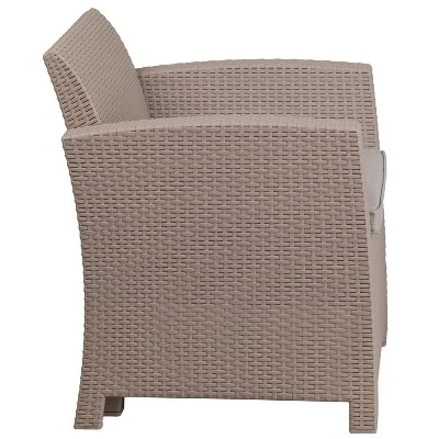 Merrick Lane Outdoor Furniture Resin Chair Faux Rattan Wicker Pattern Patio Chair With All-Weather Cushion - Image 2