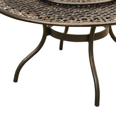 59" Round Ornate Traditional Outdoor Mesh Lattice Aluminum Dining Table With Lazy Susan - Bronze - Oakland Living - Image 4
