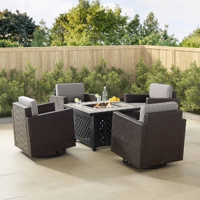 Palm Harbor 5pc Outdoor Wicker Conversation Set With Fire Table - Gray - Crosley