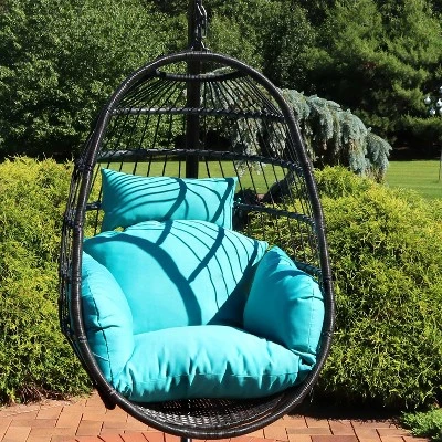 Sunnydaze Decor Sunnydaze Outdoor Resin Wicker Patio Penelope Hanging Basket Egg Chair Swing With Cushions And Headrest - 2pc