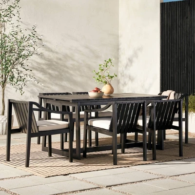 7pc Modern Slatted Wood Outdoor Dining Set - Saracina Home - Image 2