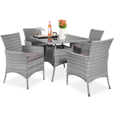 Best Choice Products 5-Piece Indoor Outdoor Wicker Patio Dining Table Furniture Set W/ Umbrella Cutout, 4 Chairs - Image 10