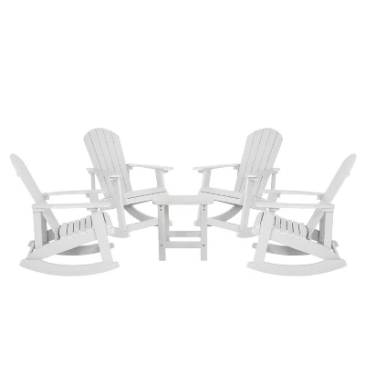 Flash Furniture Set Of 4 Savannah All-Weather Poly Resin Wood Adirondack Rocking Chairs With Side Table - Image 11