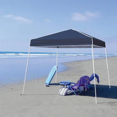Z-Shade Angled Leg Canopy Tent With Push Button Locking System And 4 Pack Of 5 Pound Plastic Concrete Filled Leg Weight Plates, Navy - Image 3