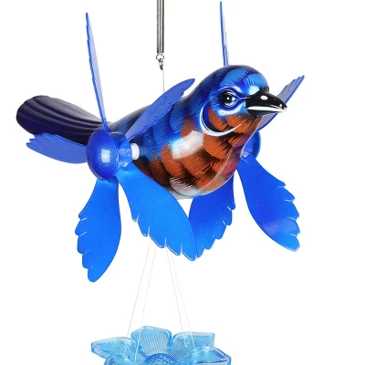 24" Metal Bird Spinning Wings Wind Chime Blue - Exhart - Image 3