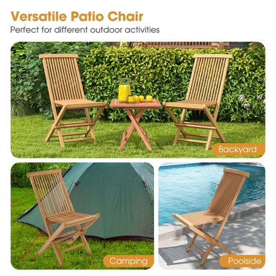 Costway 2 PCS Patio Folding Chair Teak High Back Dining Slatted Seat Portable Outdoor - Image 5