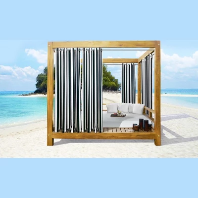 Commonwealth Seascapes Stripes Light Filtering Provide Privacy Satiny Look Grommet Outdoor Panel Pair Black - Image 4