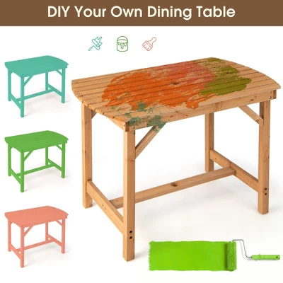 Costway Patio Outdoor Fir Wood Dining Table 1.5'' Umbrella Hole Backyard Garden Natural - Image 6