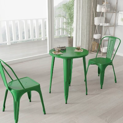 Merrick Lane Calgary 24" Round Metal Table For Indoor And Outdoor Use