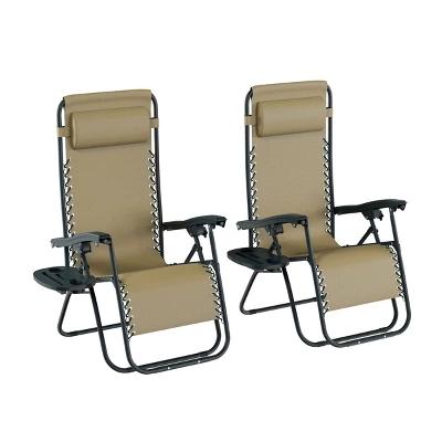 Lavish Home Zero Gravity Chairs Folding Recliners, Set Of 2, Beige - Image 7