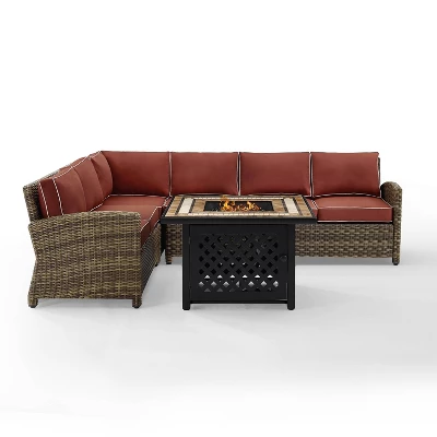 Bradenton 5pc Outdoor Wicker Sectional Set With Fire Table - Crosley - Image 12