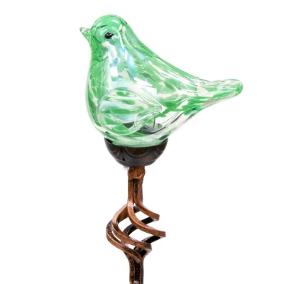 31" Resin Solar Pearlized Glass Bird Finial Garden Stake Green - Exhart - Image 6