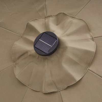 9' X 9' Solar LED Patio Umbrella With Tilt Adjustment And Crank Lift Brown - Wellfor - Image 2