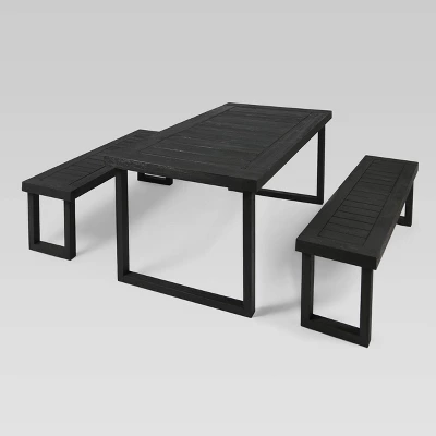 Nestor 3pc Acacia Wood Picnic Set - Dark Gray - Christopher Knight Home