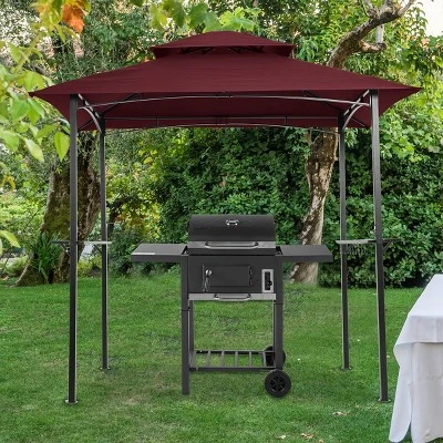 SUGIFT 8' X 5' Outdoor Grill Gazebo Shelter Tent With 2 Tier In Burgundy - Image 6