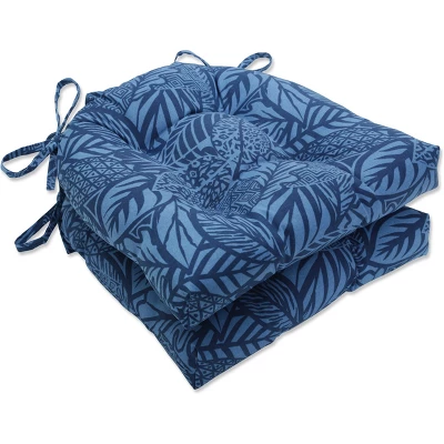 Set Of 2 Outdoor/Indoor Reversible Chair Pads Blue - Pillow Perfect - Image 5