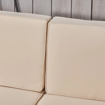 Oana 10pc Acacia Wood U-Shaped Sectional Sofa With Fire Pit Set - Teak/Beige - Christopher Knight Home - Image 3