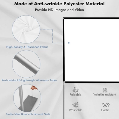 Costway 100'' Projector Screen W/ Stand 16:9 HD 4K Indoor Outdoor Projection Movie Screen - Image 8