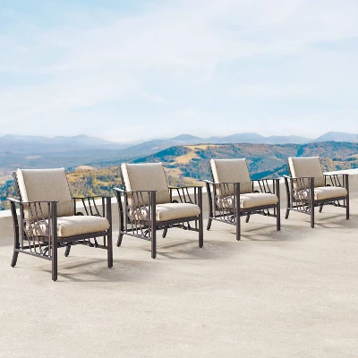 5pc Set With 42" Square Outdoor Aluminum Fire Table & Four Chairs - Oakland Living - Image 11