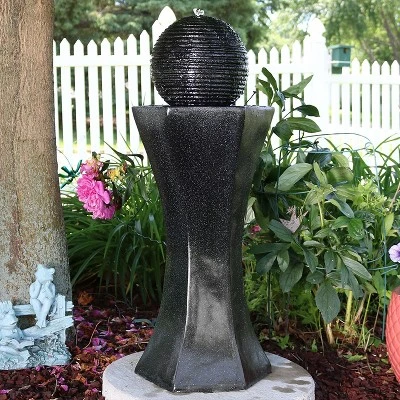 Sunnydaze Decor Sunnydaze Outdoor Polyresin Solar Powered Pedestal And Ball Modern Water Fountain With LED Lights - 31"