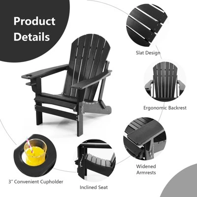 Tangkula Adirondack Chair W/Ergonomic Design&Ottoman Outdoor Armchair HDPE Chair For Yard&Patio Black/Coffee/Grey/Turquoise/White - Image 6