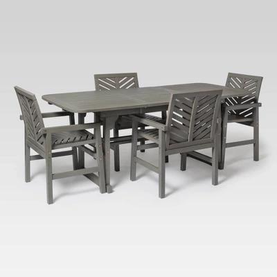 5pc Slatted Extendable Acacia Wood Patio Dining Set - Saracina Home - Image 11