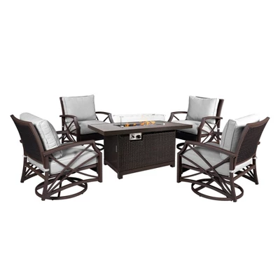 Kinger Home Novi 5-Piece Rattan Wicker Propane Fire Pit Set With An Aluminum Frame - Image 11