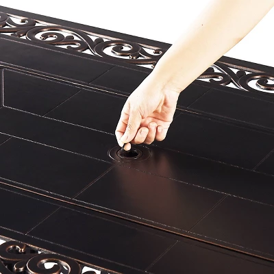 5pc Outdoor Dining Set With 48" Rectangle Fire Table & Deep Seating Swivel Rocking Chairs, Wind Blocker Lid & Covers - Oakland Living - Image 6