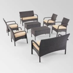 Cordoba 8pc Wicker Chat Set - Brown/Tan - Christopher Knight Home