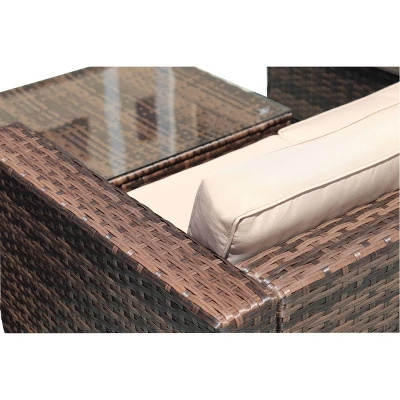 4pc Wicker Patio Sectional Seating Set With Cushions - Natural - GODEER - Image 6