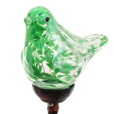 31" Resin Solar Pearlized Glass Bird Finial Garden Stake Green - Exhart - Image 3